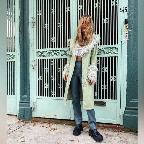 verge girl sage leather shag coat - Picture 3 of 6